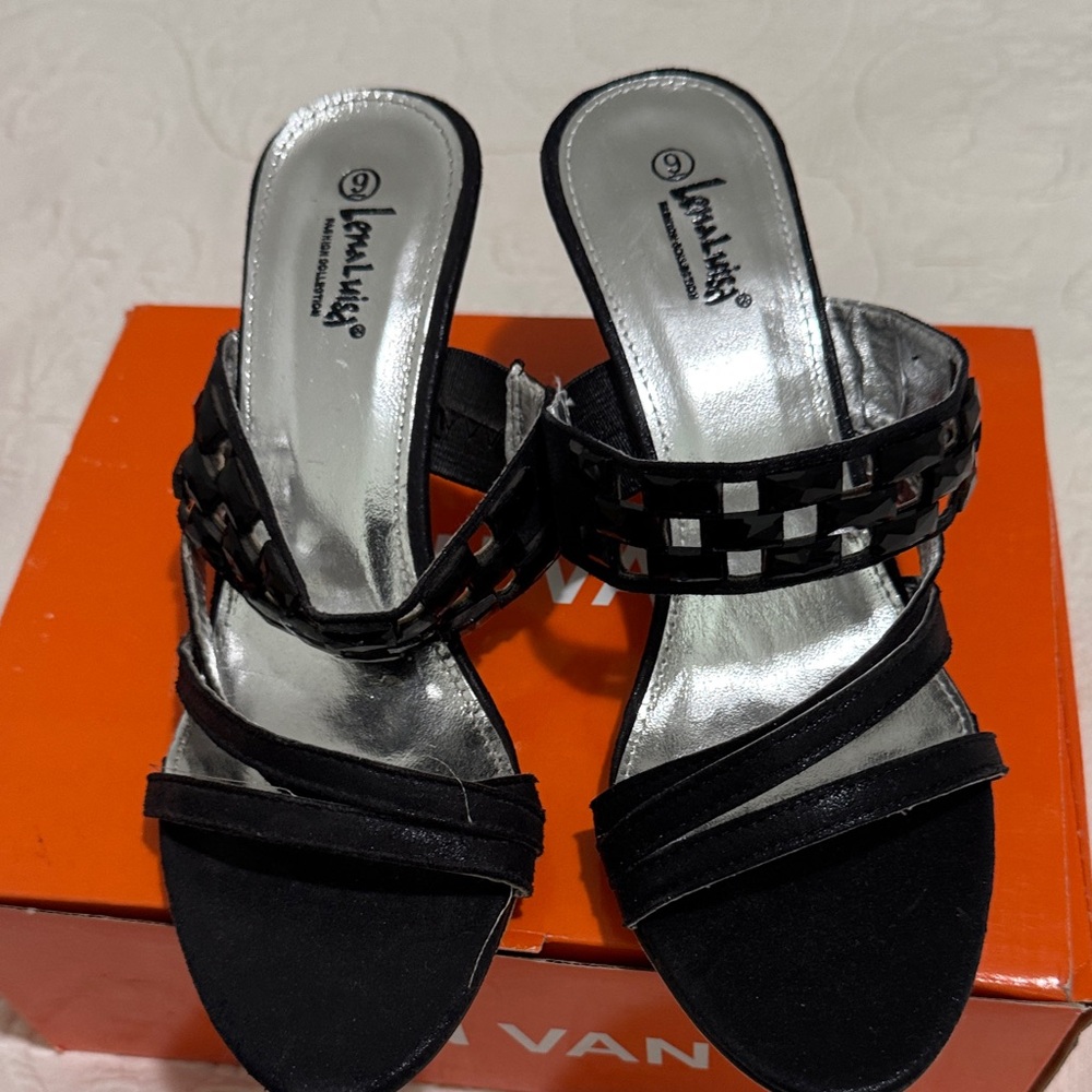 Van Eli Black Woven Strap Heels